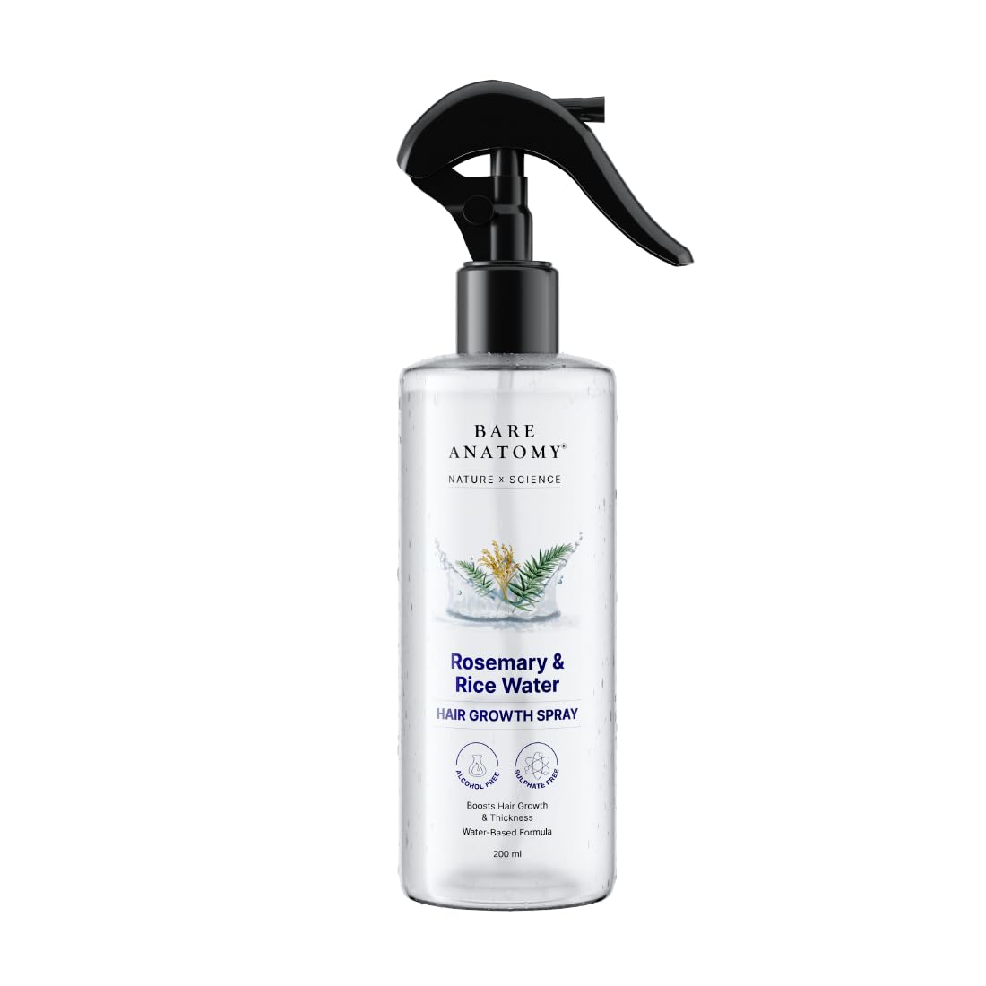 41MZm7lsyWL._SL1100_ Bare Anatomy Nature x Science Rosemary Water Spray for Hair Growth & Hair Thickness with Rice Water - Image 1