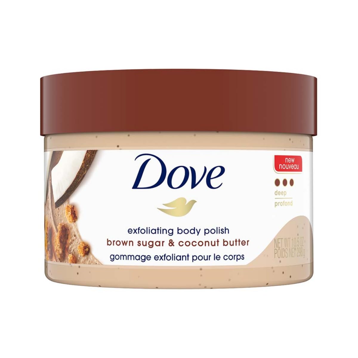 51M6BsarCuL._SL1200_ Dove Exfoliating Body Polish Scrub For Dry Skin With Brown Sugar & Coconut Butter,No Sulfate, Coconut Scent - 298g - Image 1