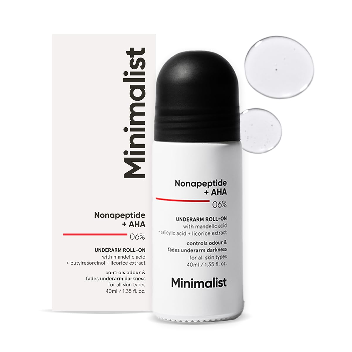 51NlZCYdUML._SL1200_ Minimalist Underarm Roll On Deodorant with Nonapeptide + AHA BHA 06% | Controls Odour & Fades Darkness - 40 ML - Image 1
