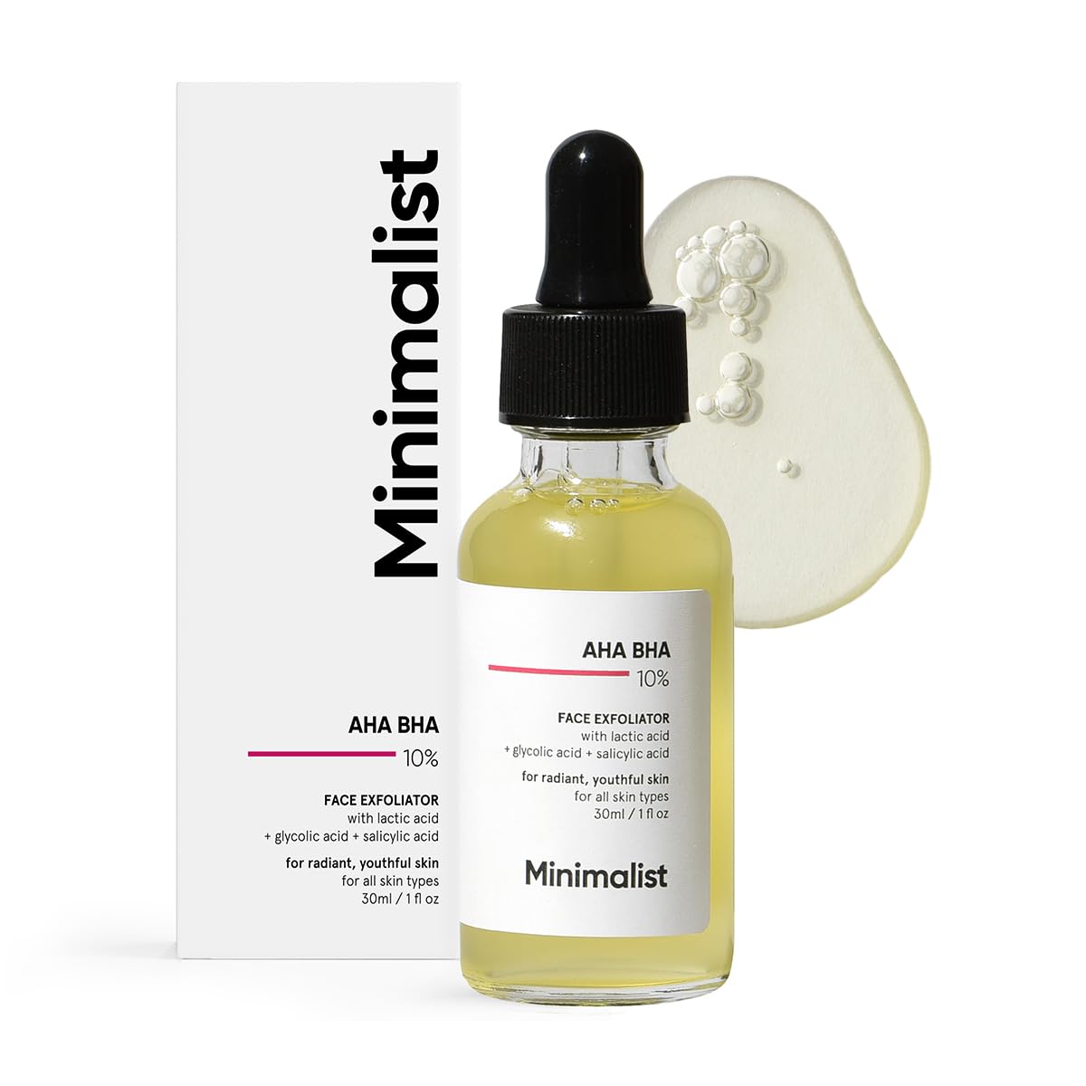 51TgzVbZYvL._SL1200_ Minimalist 10% AHA BHA Exfoliating Serum For Beginners, AHAs (Lactic Acid & Glycolic Acid) & BHA (Salicylic Acid) Serum, 30ml - Image 1