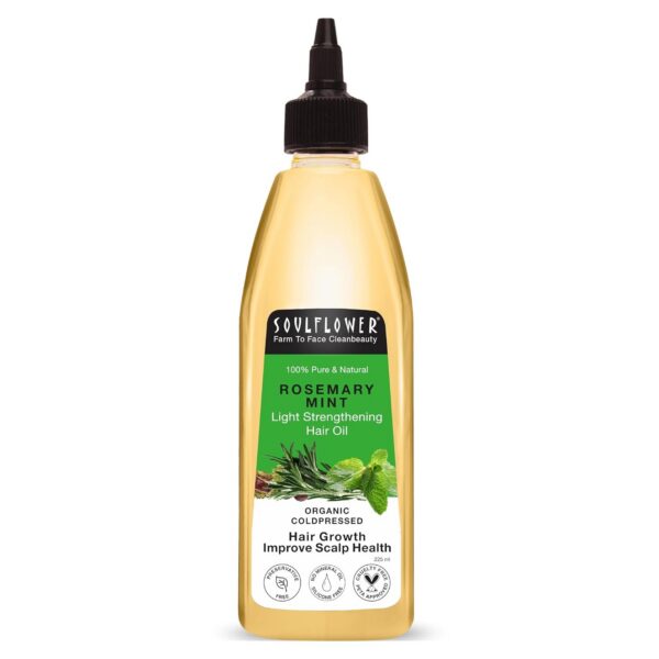 Soulflower Rosemary Mint Light Hair Oil | Hair Growth, Hair Fall Control, Dandruff & Split Ends | With Amla, Argan, Castor | Cooling Scalp Oil for Men & Women | 100% Natural & Organic | 225ml